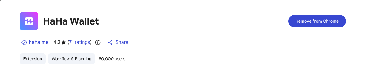 HaHa Wallet on the Chrome Web Store