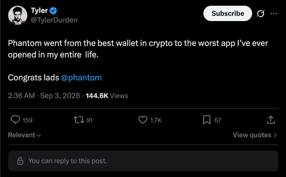 A post calling the redesigned Phantom the worst app