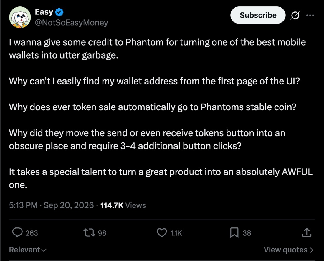 A post listing problems with the redesigned Phantom