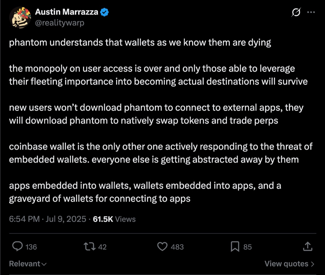 A post saying new users will not download Phantom to connect to other apps