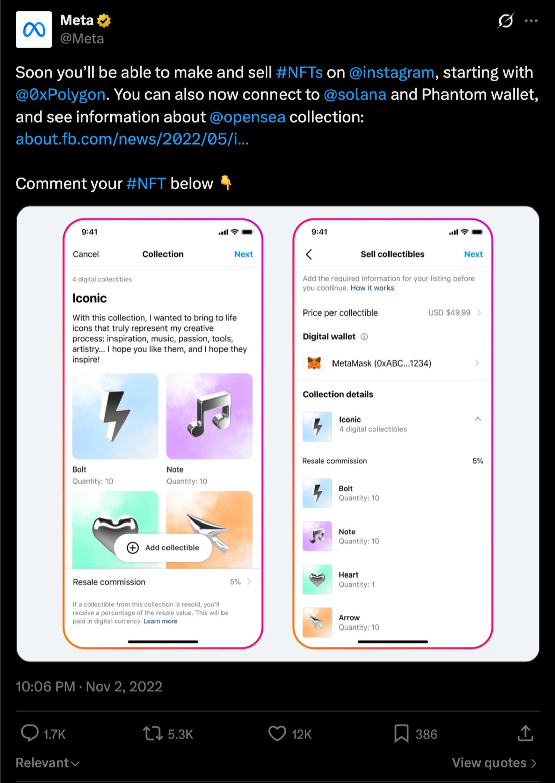 Meta announcing Phantom support on Instagram and Facebook