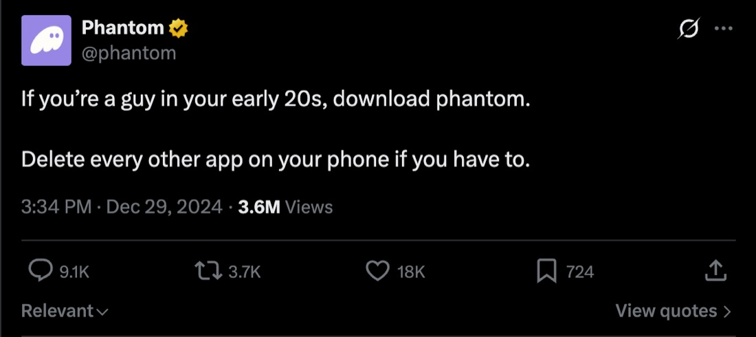 Phantom telling men in their early 20s to download it