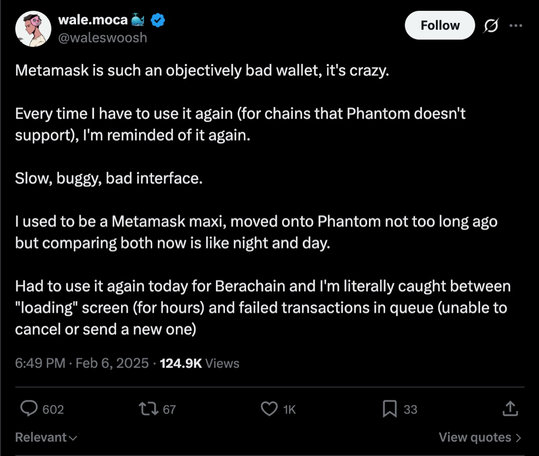 A post calling MetaMask an objectively bad wallet